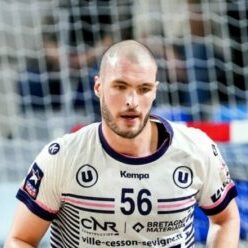 Romaric GUILLO of Cesson Rennes Metropole Handball during the Liqui Moly Starligue match between Cesson Rennes and Toulouse on November 12, 2021 in Cesson-Sevigne, France. (Photo by Hugo Pfeiffer/Icon Sport via Getty Images)