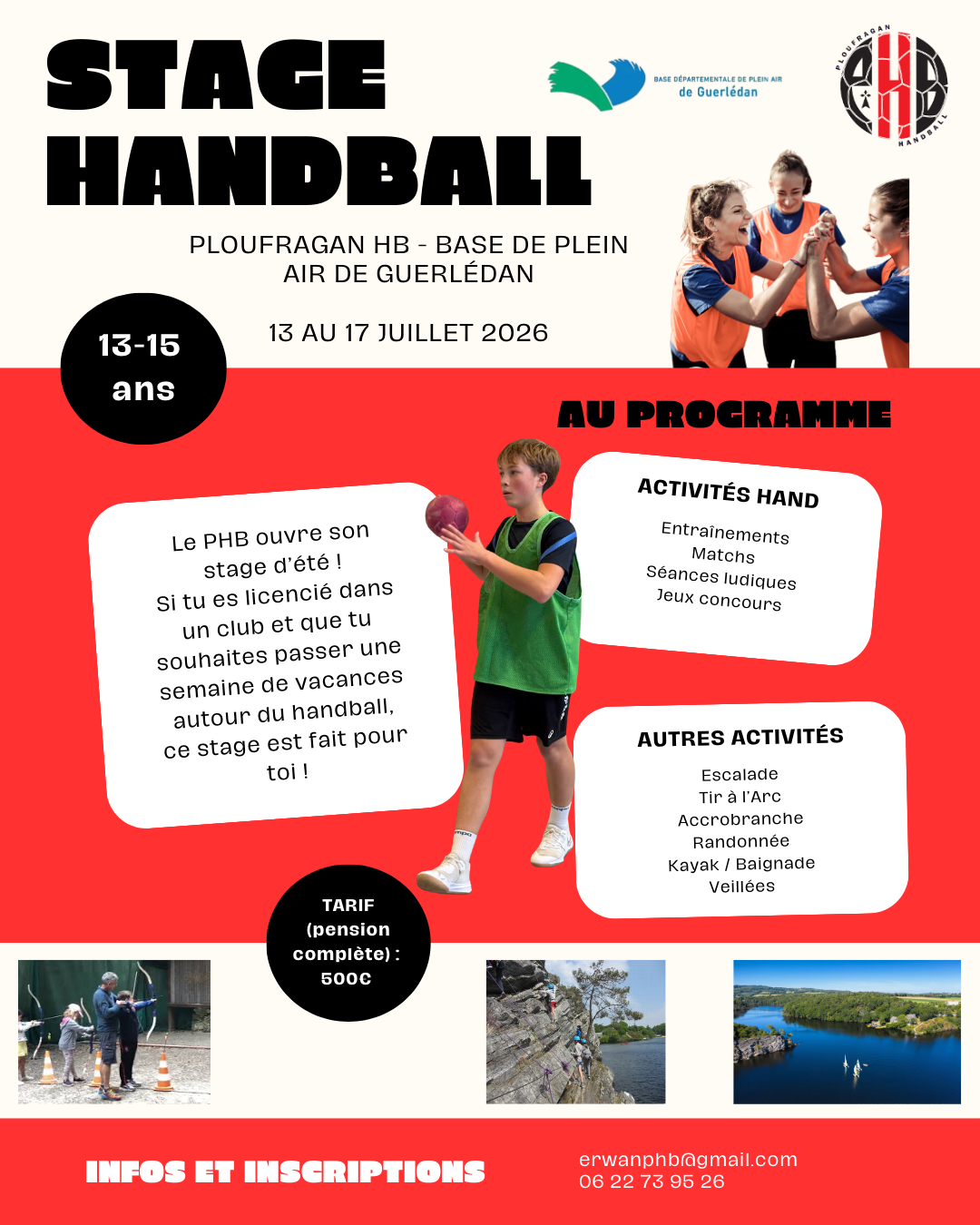 Stage d’été Ploufragan Handball – Base de Plein Air de Guerlédan